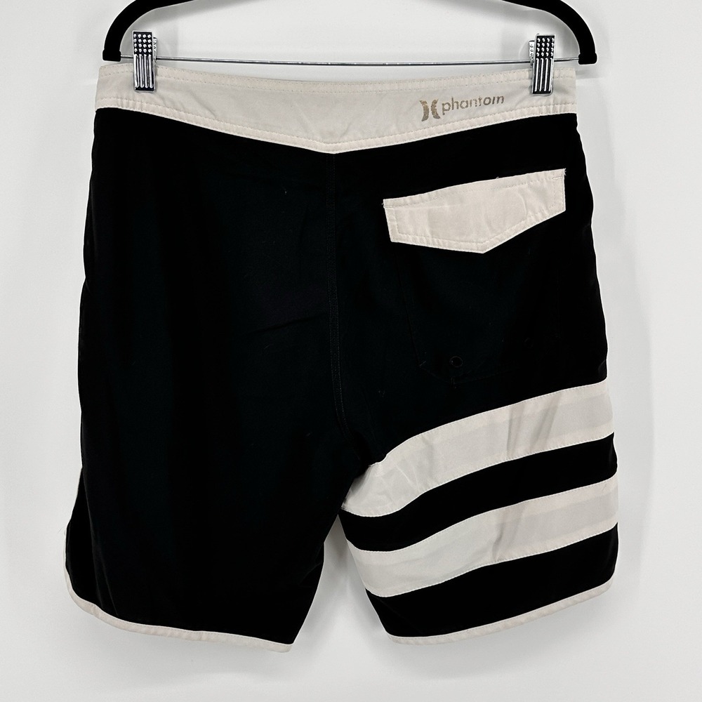 Hurley Phantom Block Pool Party Board Shorts Men's 33 Black w/ White Stripes - Picture 2 of 9